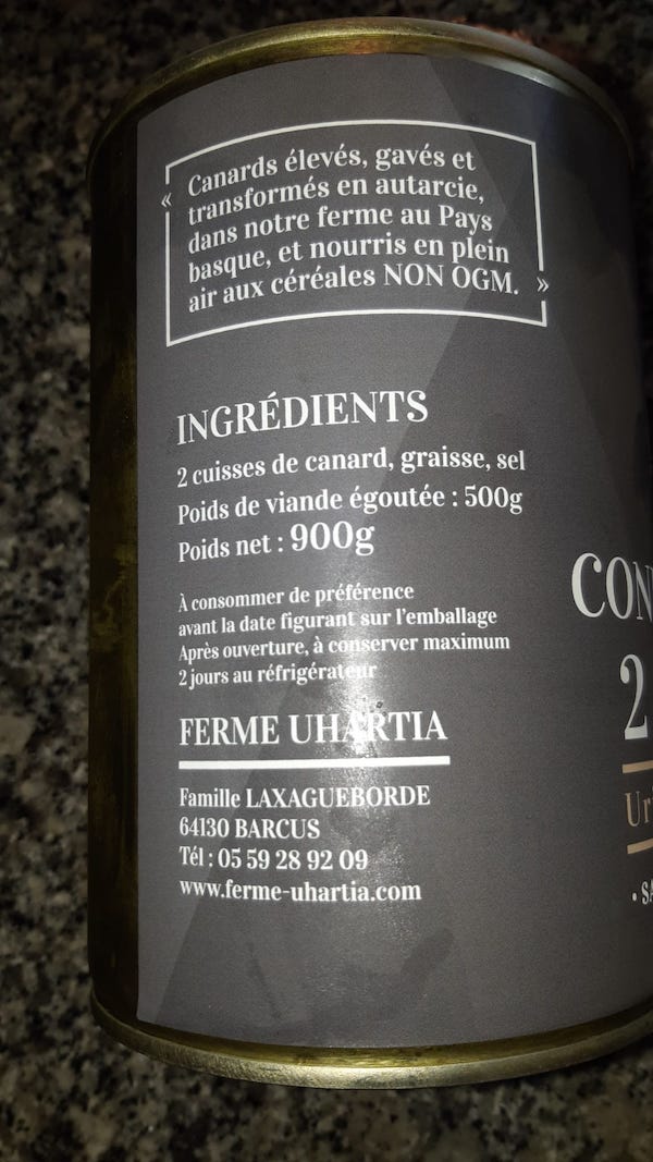 Confit de pato de granja. 2 muslos. LABEL UHARTIA. 500 g