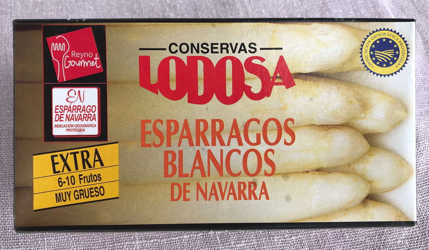 Espárragos de Lodosa, calidad extra. Muy grueso. Lata de 6-10 frutos