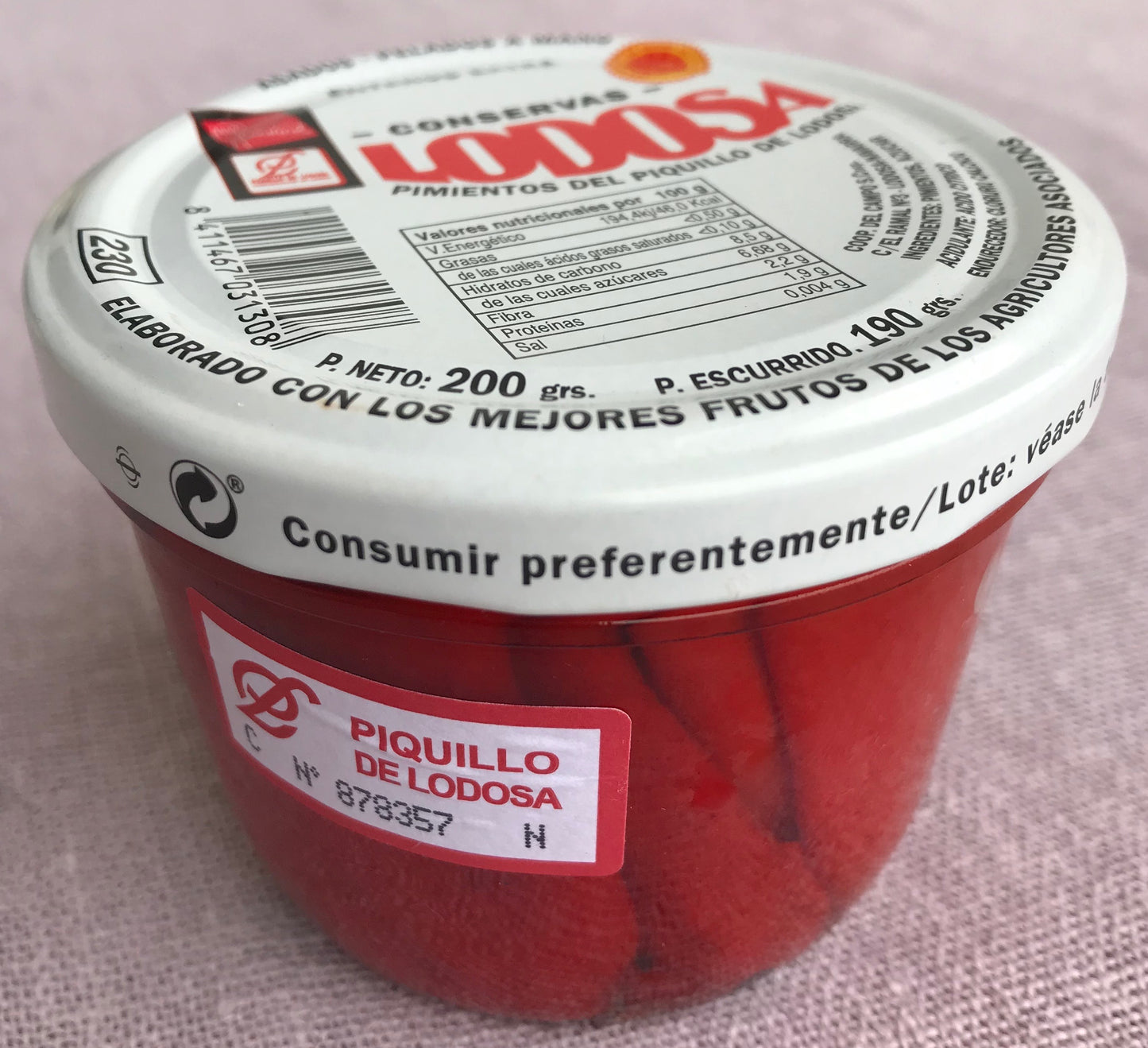 Pimientos del piquillo de Lodosa enteros. Bote de cristal. Extra.