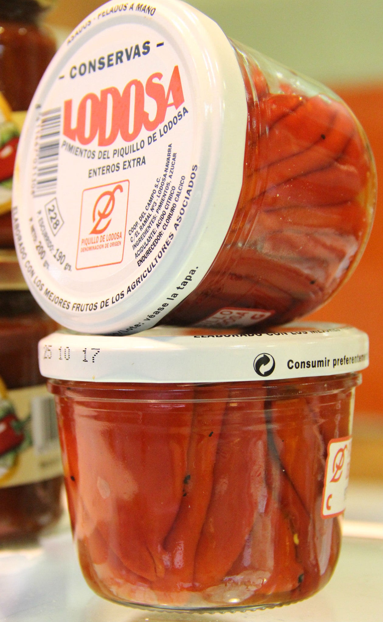 Pimientos del piquillo de Lodosa enteros. Bote de cristal. Extra.
