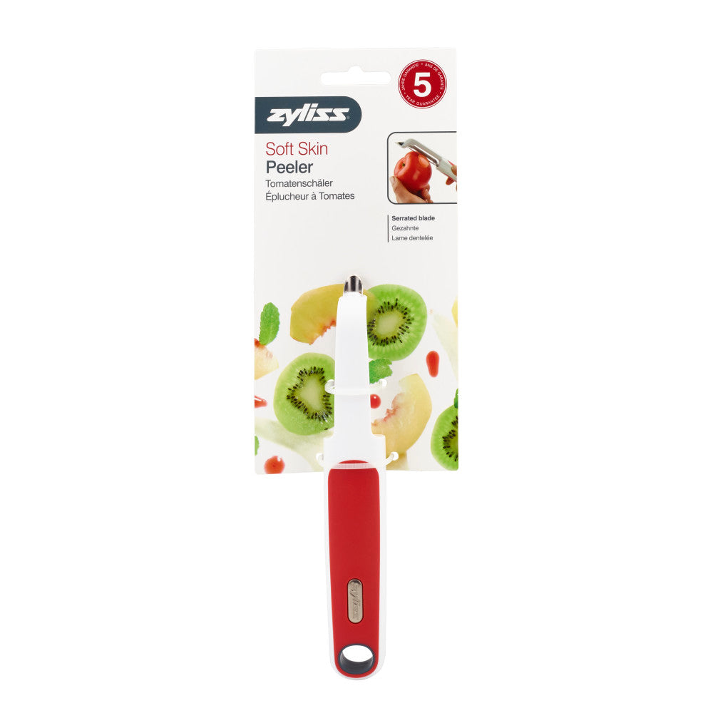 Zyliss, pelador de hortalizas de piel suave con cuchillas dentadas.